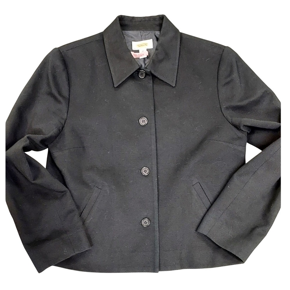 Talbots Petites Black Textured Blazer Jacket Women's Size 12 Preppy Business Cas